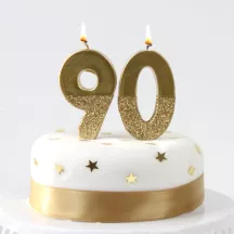 Number candle 9 with gold and gold glitter