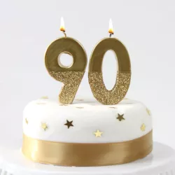 Number candle 9 with gold and gold glitter
