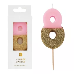 Number candle 8 with pink and gold