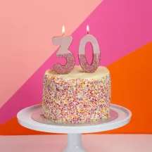Number candle 0 with rose gold and rose glitter