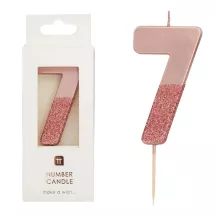 Bougie numéro 7 avec or rose et paillettes roses