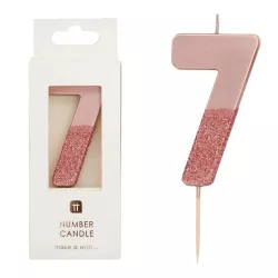 Bougie numéro 7 avec or rose et paillettes roses