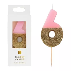 Number candle 6 with pink and gold