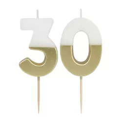 Number candle 30 with white and gold