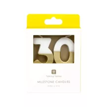 Number candle 30 with white and gold