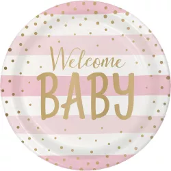 Piatto di carta Welcome Baby Rosa Oro Ø 22.2 cm, 8 pezzi
