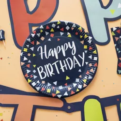 Happy Birthday Party paper plates Ø 23 cm - set of 8