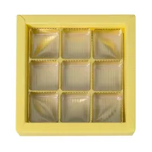 9er-Pralinenschachtel Gelb mit Sichtdeckel