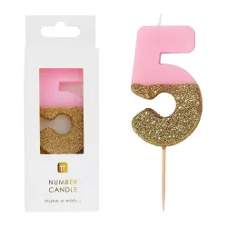 Candela numero 5 con rosa e oro