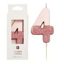 Bougie numéro 4 avec or rose et paillettes roses