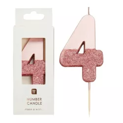 Number candle 4 with rose gold and rose glitter