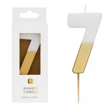 Number candle 7 with white and gold