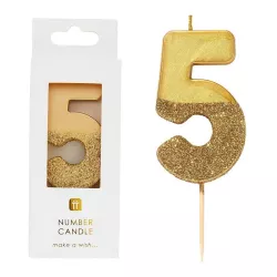 Bougie numéro 5 avec or et paillettes d'or