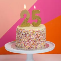 Number candle 5 with gold and gold glitter