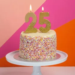 Number candle 5 with gold and gold glitter