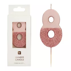 Number candle 8 with rose gold and rose glitter