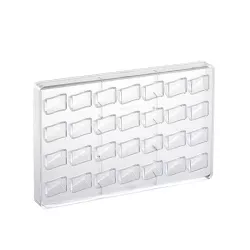 Rectangular curved praline mold for 28 pralines (polycarbonate)