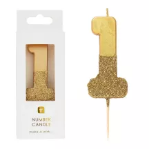 Bougie numérotée 1 avec or et paillettes d'or