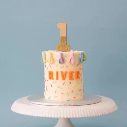 Candela numero 1 con glitter oro e oro