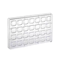 Square polycarbonate praline mold, rounded, 28 pieces