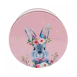 Cookie tin round rabbit pink Ø 200 x 90 mm