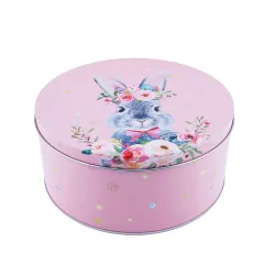 Cookie tin round rabbit pink Ø 200 x 90 mm