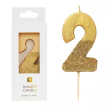 Bougie numéro 2 avec or et paillettes d'or