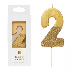Number candle 2 with gold and gold glitter