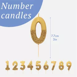 Number candle 2 with gold and gold glitter