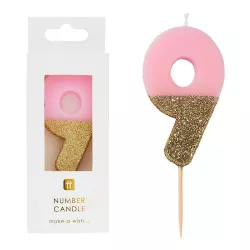 Bougie numéro 9 avec rose et or