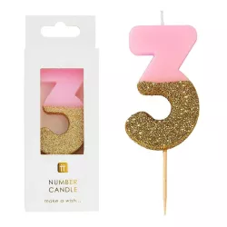 Number candle 3 with pink and gold