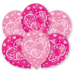 Palloncini Birthday Girl Rosa/Pink, 6 pezzi
