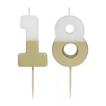 Number candle 18 with white and gold