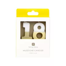 Bougie numérotée 18 avec blanc et or