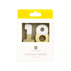 Number candle 18 with white and gold
