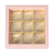 Pink box of chocolates for 9 chocolates