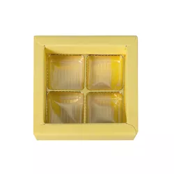 box of 4 chocolates yellow with transparent lid