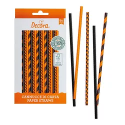 Pailles en carton "orange-noir"