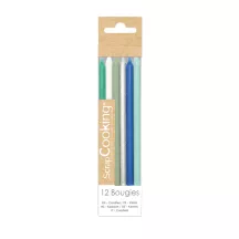 Candele in tonalità argento, blu e verde, 12 pezzi