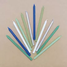 Bougies dans les tons argentés, bleus & verts, 12 pièces