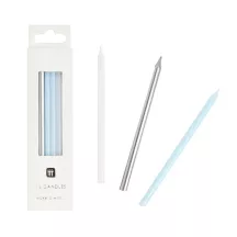 Bougies bleues, argentées et blanches 10 cm, 16 pièces