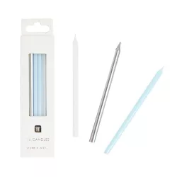 Candele blu, argento e bianche 10 cm, 16 pezzi