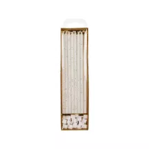 Birthday candles white with golden dots extra long, 16 pieces