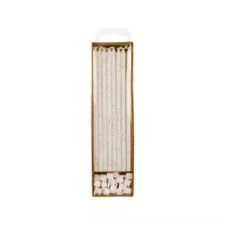 Candele di compleanno bianche con pois dorati extra lunghe, 16 pezzi