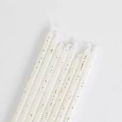 Bougies d'anniversaire blanches à pois dorés extra-longues, 16 pièces