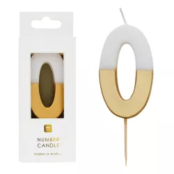 Bougie numérotée 0 avec blanc et or