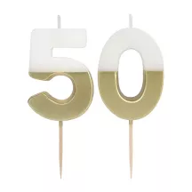 Candela numero 50 con bianco e oro