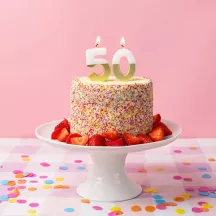 Number candle 50 with white and gold
