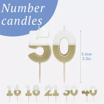 Number candle 50 with white and gold