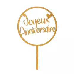 1 Topper per torta "Joyeux Anniversaire" oro